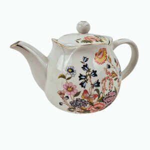 Robinson Design Group Floral Teapot 1989 Japan Vintage Gold Trim Lidded